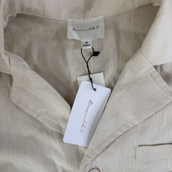 Line And Dot Romper Womens Size Medium Cream Boho Shortalls Short Sleeve NWT - Picture 4 of 7